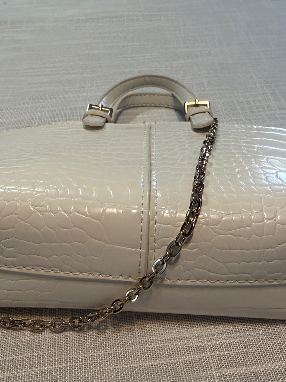Zara White Croc Embossed Mini Satchel Top Handle Bag Chain Strap Coin Purse - Picture 8 of 11